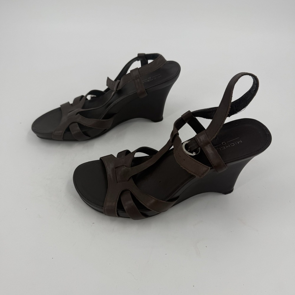 Women's Brown Strappy Wedge Heel Sandals Slingback Open Toe Size 9M